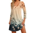 thumbnail image 1 of 2025 New Women's Fashionable Casual V-Neck Floral Print Pocket Seven Quarter Sleeve Lightweight Soft Dress Spring Summer Sundress, 1 of 2