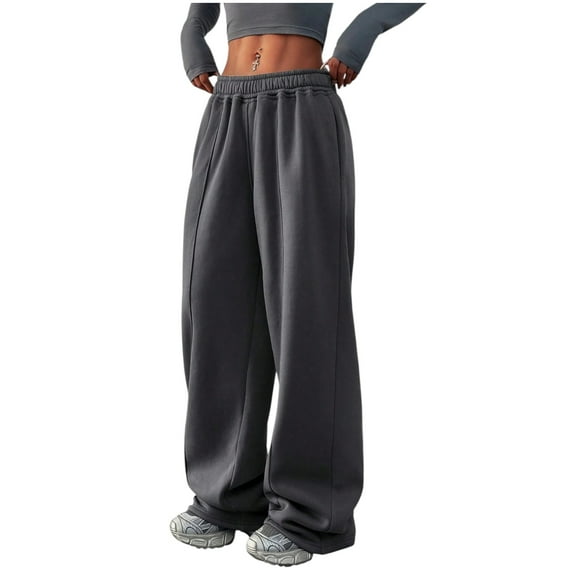 Women’s Grey High‑Waisted Wide‑Leg Sport Pants – Loose‑Fit Straight‑Leg Streetwear & Loungewear