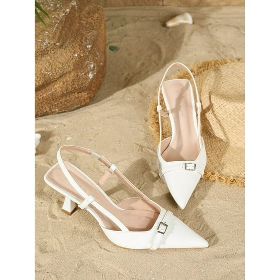 2025 New Women's Sandals Fashion Buckle Design Summer Elegant Pointed-Toe High Heels Outdoor Banquet Open-Back Heels
