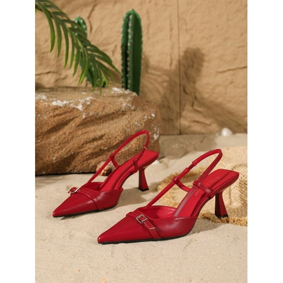 2025 New Women's Sandals Fashion Buckle Design Summer Elegant Pointed-Toe High Heels Outdoor Banquet Open-Back Heels