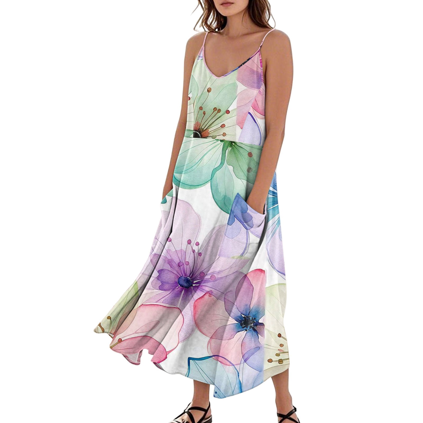 2025 New Women's Short Sleeveless Flowy Cami Dress Dress, Flowy Cami