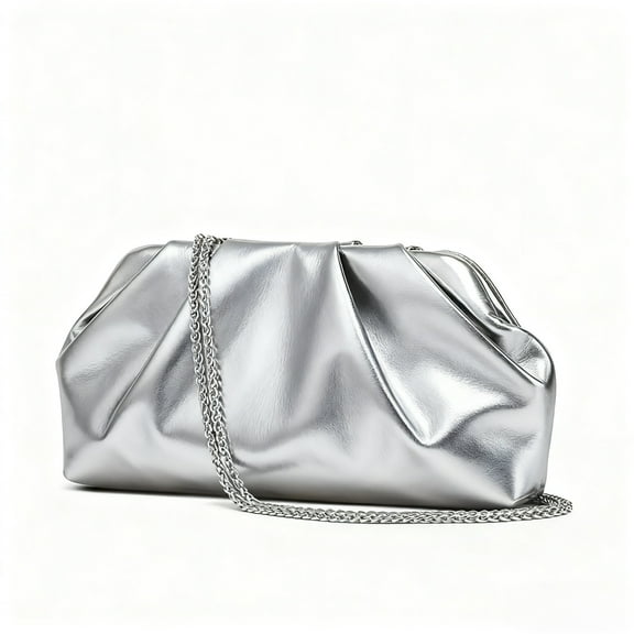 2025 New Women's Silver Cloud Crinkle Crossbody Bag, Fashion Square Shoulder Purse with Detachable Chain Strap for Daily Use