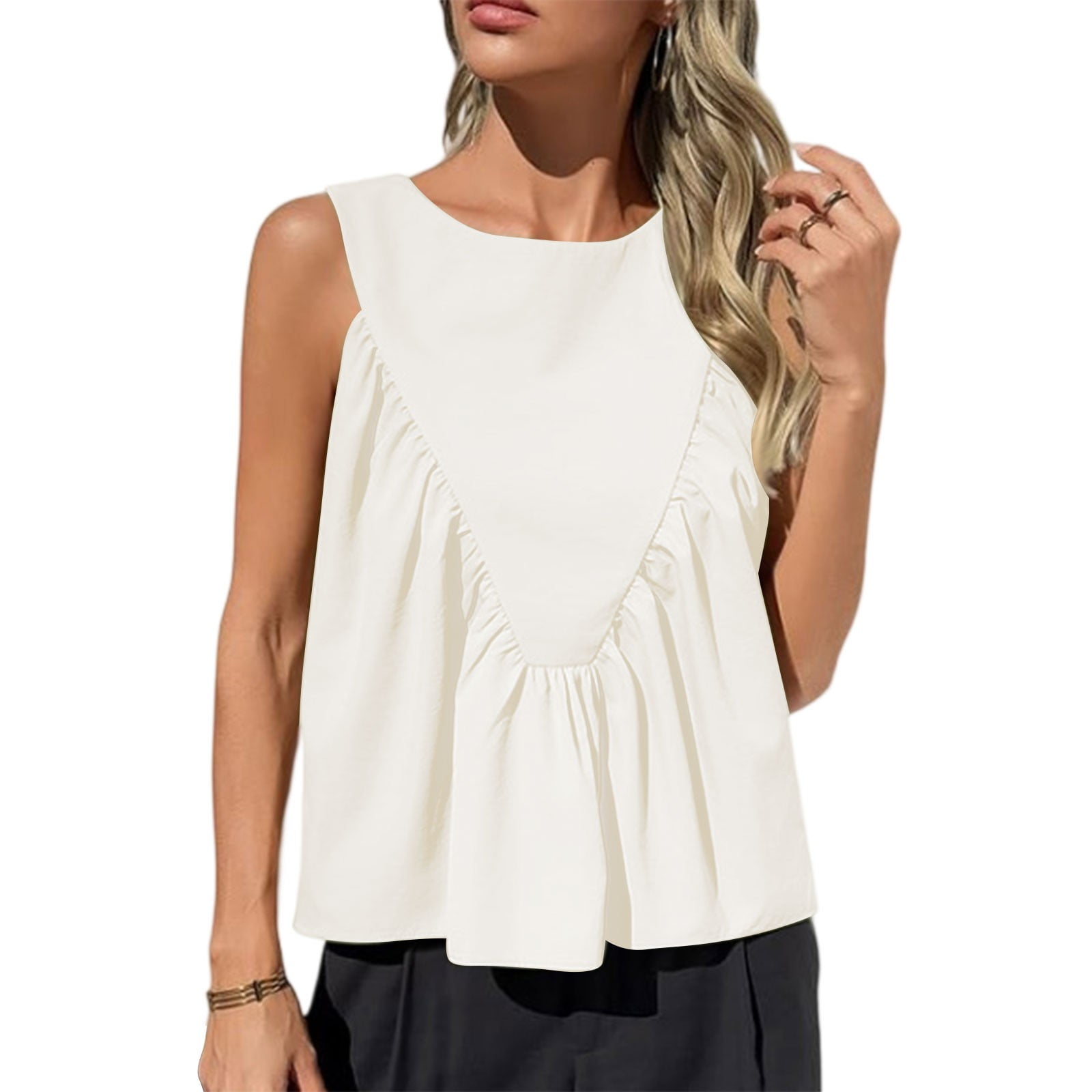 2025 New Women's Sleeveless Tshirt Tops, Women Shirred Swing Graphic ...