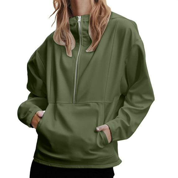 2025 New Women's Solid Color Half Zip Up Fleece Hooded Sweatshirt, Long Sleeve Oversized Pullover with Drop Shoulder and Pocket, Casual Comfort Wear for Daily Life and Outdoor Activities Mint Green
