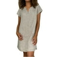 thumbnail image 1 of 2025 New Women's Summer Solid Color Dress - Loose V-Neck Short Sleeve, Soft Cotton-Linen Blend for All-Day Comfort, 1 of 5