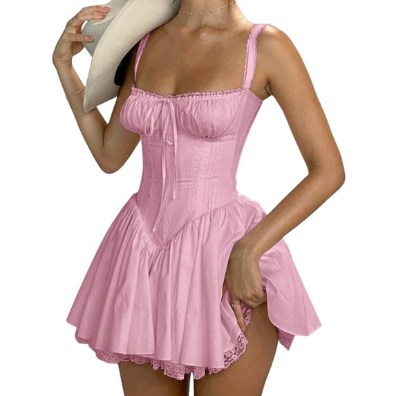 Women’s White Off-the-Shoulder Corset Mini Dress – Lace Trim Halter Summer Party Dress, Plus Size Available