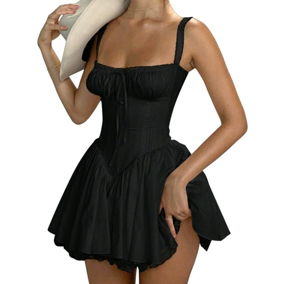 Women’s White Off-the-Shoulder Corset Mini Dress – Lace Trim Halter Summer Party Dress, Plus Size Available