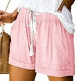 thumbnail image 1 of 2025 New Womens Athletic Shorts Loose Solid Shorts Elastic Waisted Tie Front with Pocket Skin-Friendly Linen Shorts for Women Pink, 1 of 6