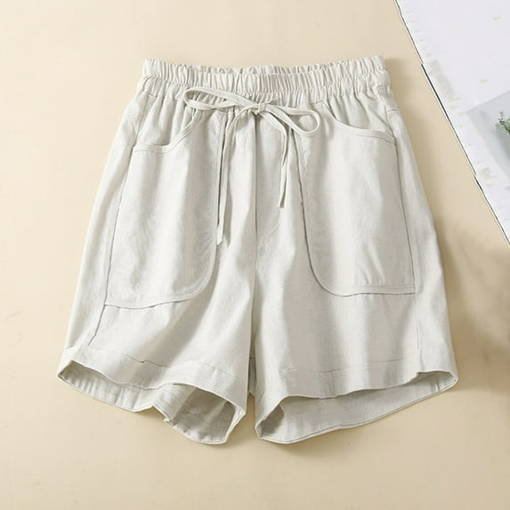 2025 New Womens Shorts Casual Casual Solid Shorts Elastic Waisted Tie Front with Pocket Soft Comfort Plus Size Shorts for Women Khaki