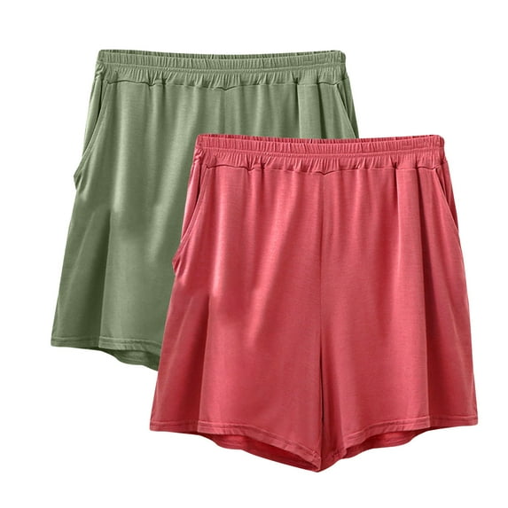2025 New Womens Shorts Plus Size Loose Solid Shorts Elastic Waisted with Pocket Soft Comfort Swim Shorts Women Red