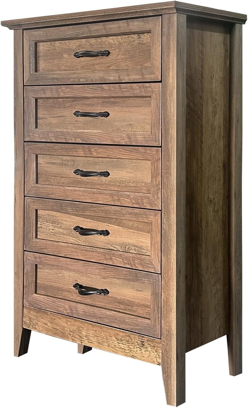 2025 New Wood Vintage Dresser 5 Drawer, Tall Dresser for Closet