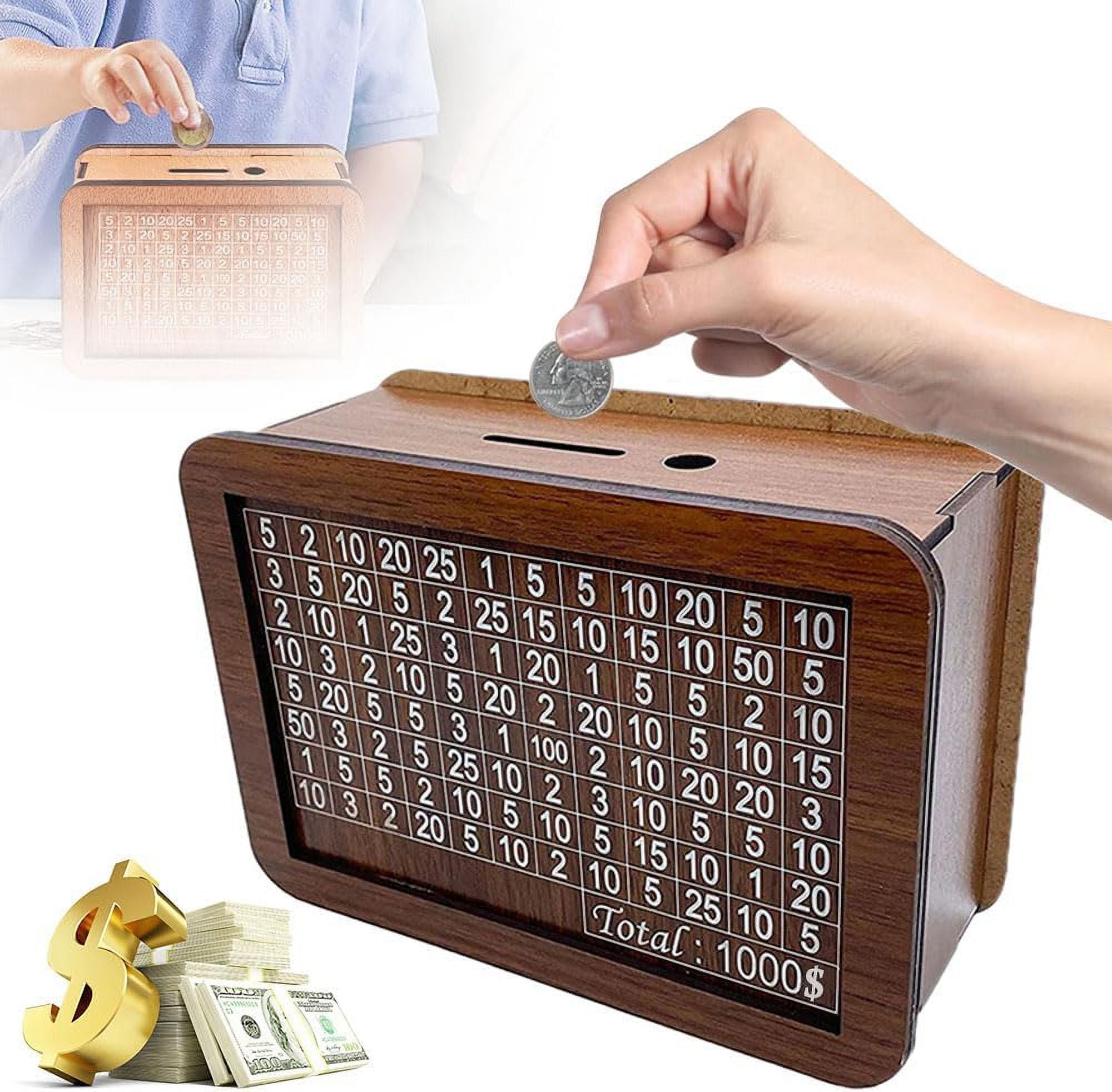 2025 New Wooden Money Saving Challenge Box with pen, Cash Vault Wooden ...