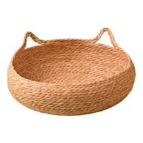 2025 New Woven Cat Bed Basket - Round Rattan Pet Bed for Cats & Small Dogs, Handmade Weaving Cat Nest with Scratch Mat, Breathable Kennel House for Indoor Pets