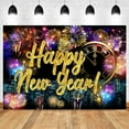 2025 New Year Backdrop Glitter Firework Balloons Clock Champagne Wine