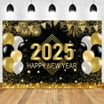 2025 New Year Backdrop Glitter Firework Balloons Clock Champagne Wine