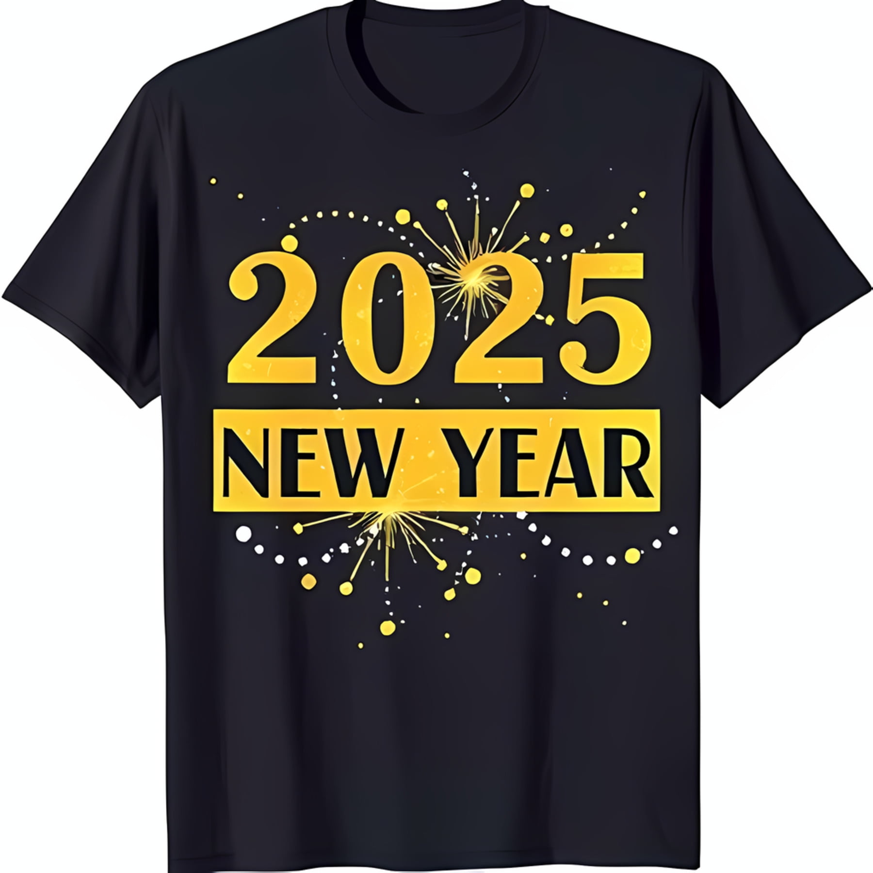 2025 New Year Black T-Shirt with Gold Design Festive Celebration Tee