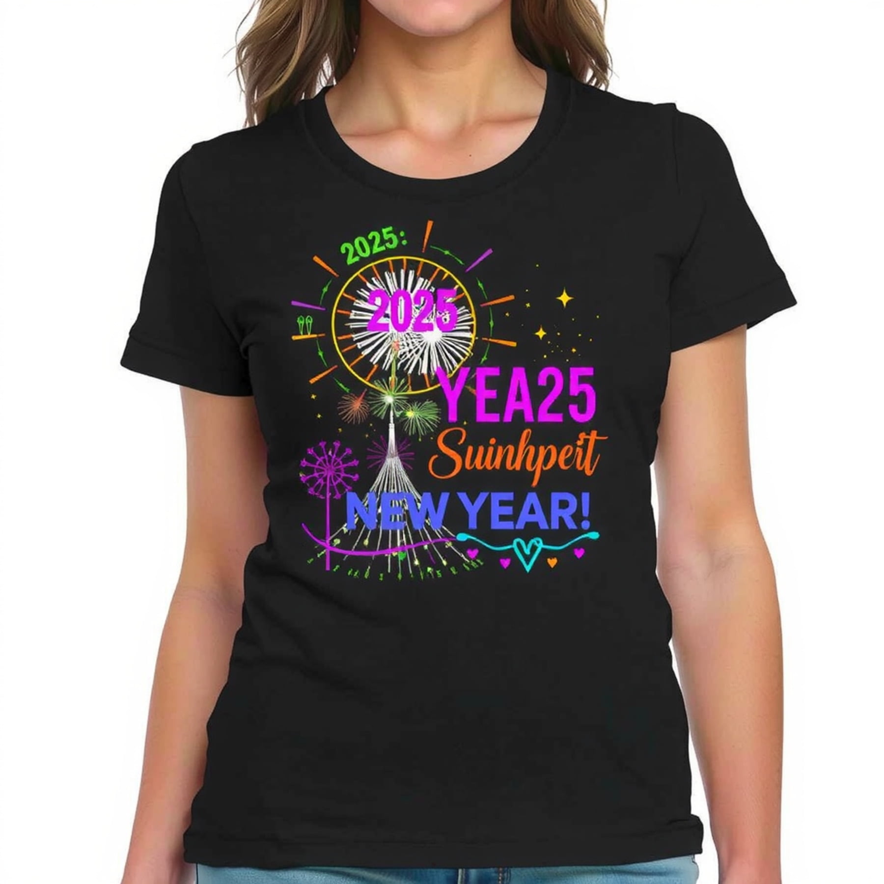 2025 New Year Black TShirt with Vibrant Design YEA25 Suinhpeit