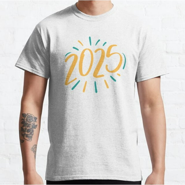 2025 New Year Design with Fireworks Yellow Turquoise Classic TShirt