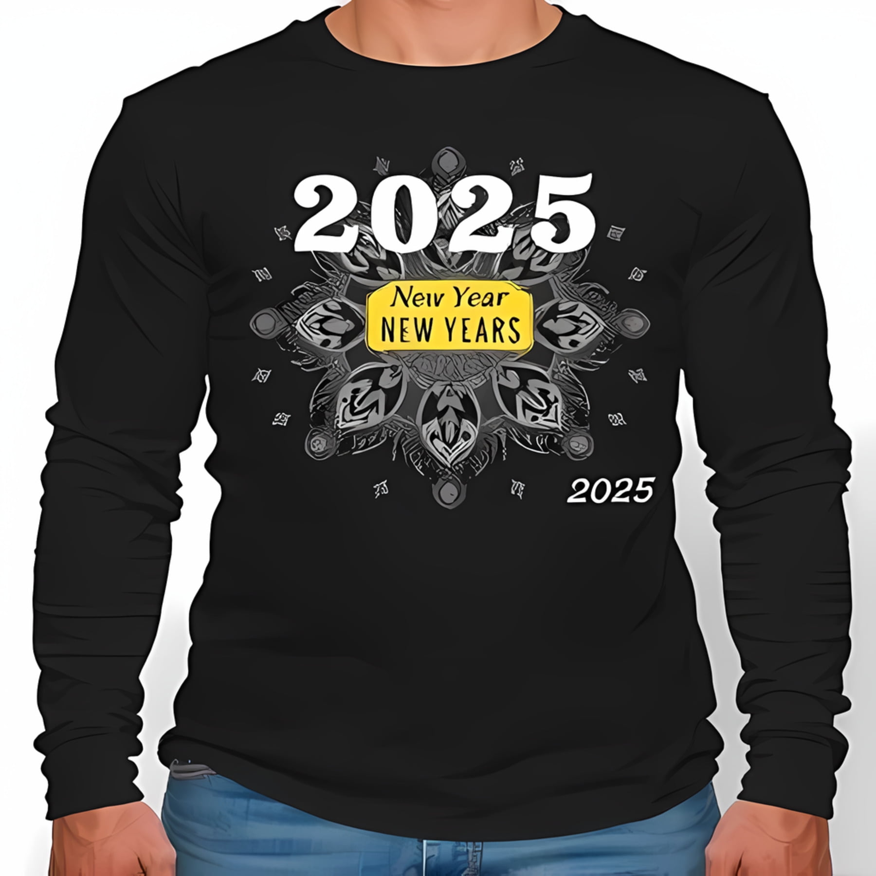 2025 New Year Long Sleeve TShirt for Men & Women Grayscale Design
