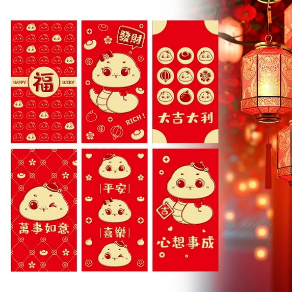 2025 New Year Red Envelope 6Pcs Chinese New Year Envelopes for 2025 New Year 6 Designs Cute Clearance!