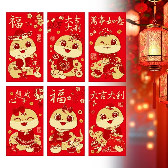 2025 New Year Red Envelope 6Pcs Chinese New Year Envelopes for 2025 New Year 6 Designs Cute Clearance!