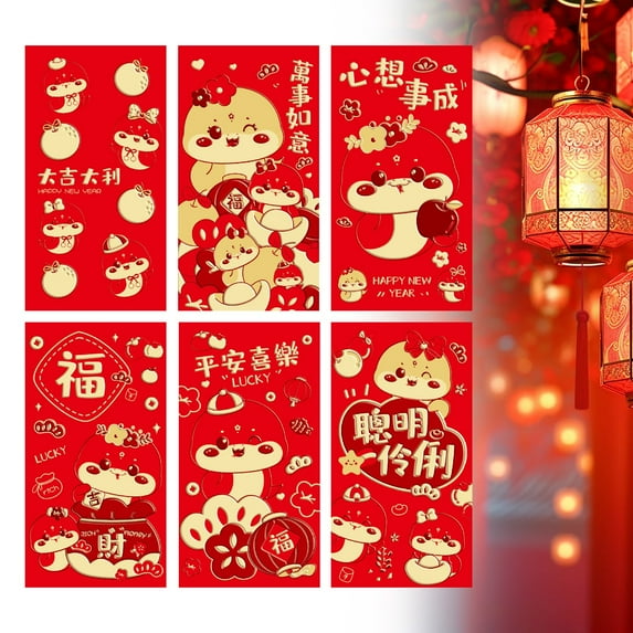 2025 New Year Red Envelope 6Pcs Chinese New Year Envelopes for 2025 New Year 6 Designs Cute Clearance!