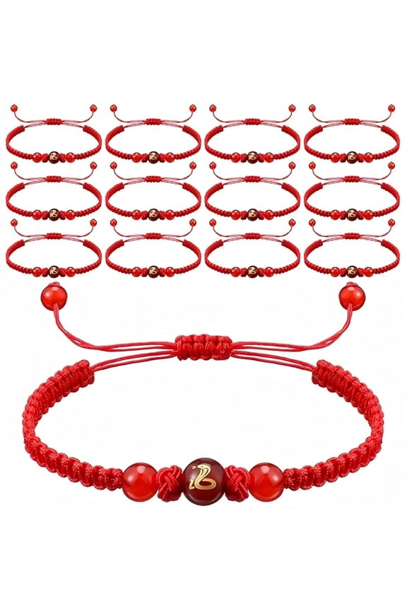 2025 New Year of Snake Red String Bracelet,12 Pcs Adjustable String Bracelet,Chinese Zodiac Animal Good Luck Braided Bracelet,Feng Shui Charm Bracelet,Lucky Jewelry New Year Gift for Women Men