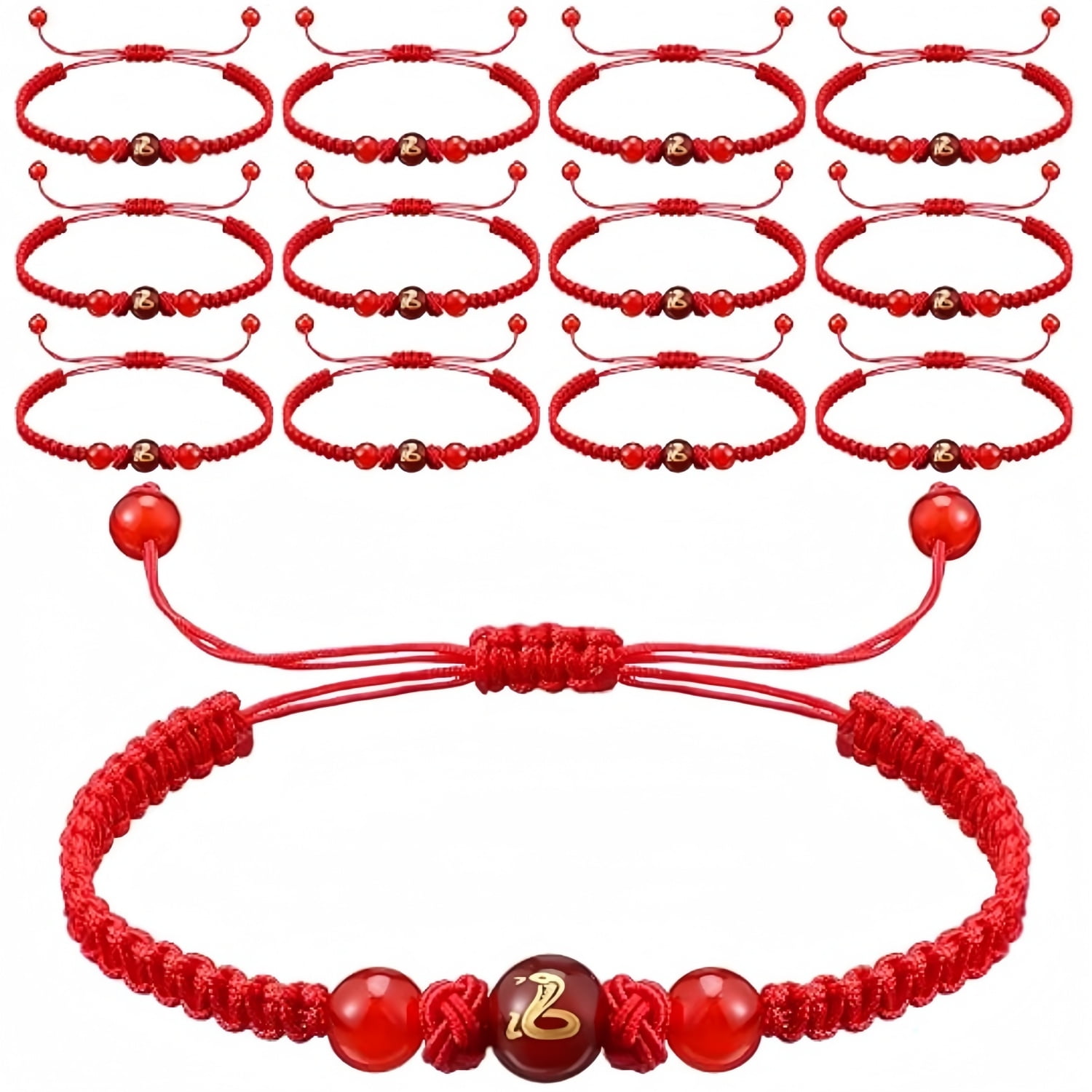 TOPBOUTIQUE 2025 New Year of Snake Red String Bracelet,12 Pcs Adjustable String Bracelet,Chinese Zodiac Animal Good Luck Braided Bracelet,Feng Shui Charm Bracelet,Lucky Jewelry New Year Gift for Women Men