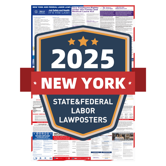 2025 New York State and Federal Labor Laws Poster - English Version - OSHA Workplace Compliant - UV Waterproof Laminated 24" x 36" - Mandatory Regulations Posting for Employees