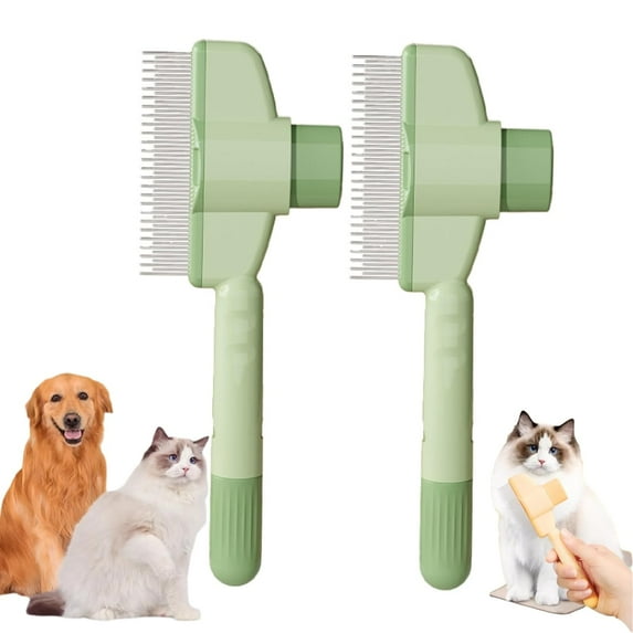 2025 New Zenbrush Cat Comb, Self-Cleaning Pet Flea Comb Grooming Brush, Zen Brush for Cats, Multi Function Grooming Brushs for Removing Floating Pet Hair with Release Button (Green-2pcs)