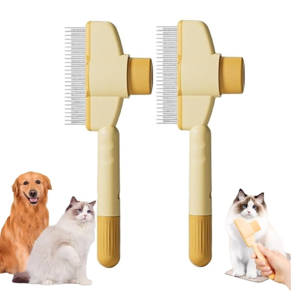 2025 New Zenbrush Cat Comb, Self-Cleaning Pet Flea Comb Grooming Brush, Zen Brush for Cats, Multi Function Grooming Brushs for Removing Floating Pet Hair with Release Button (Yellow-2pcs)