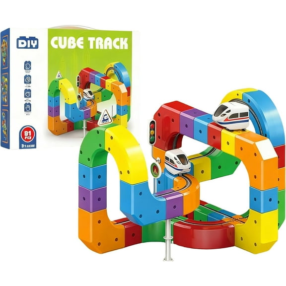 2025 New klick Rail Electric Train Set, 51 PCS Electric Train Set Flexible Race Track, Gravity-Defying 3D Stem Learning Toy
