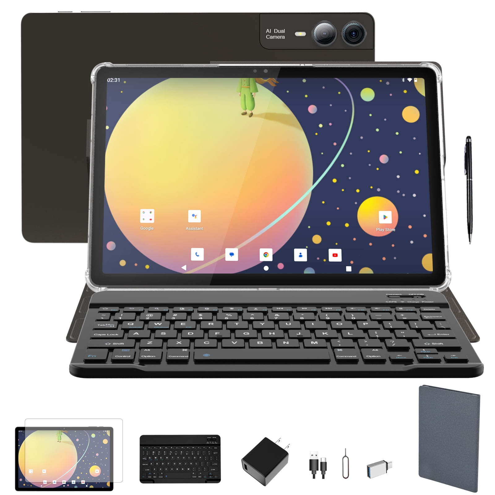2025 Newest 11 inch Android 14 Tablet, 18GB RAM, 128GB ROM, 1TB Expand, 2K Display, Octa-Core 5G/2.4G WiFi, 13MP+5MP+5MP Camera, BT 5.0, GPS, 9000mAh, Quad Stereo Speakers