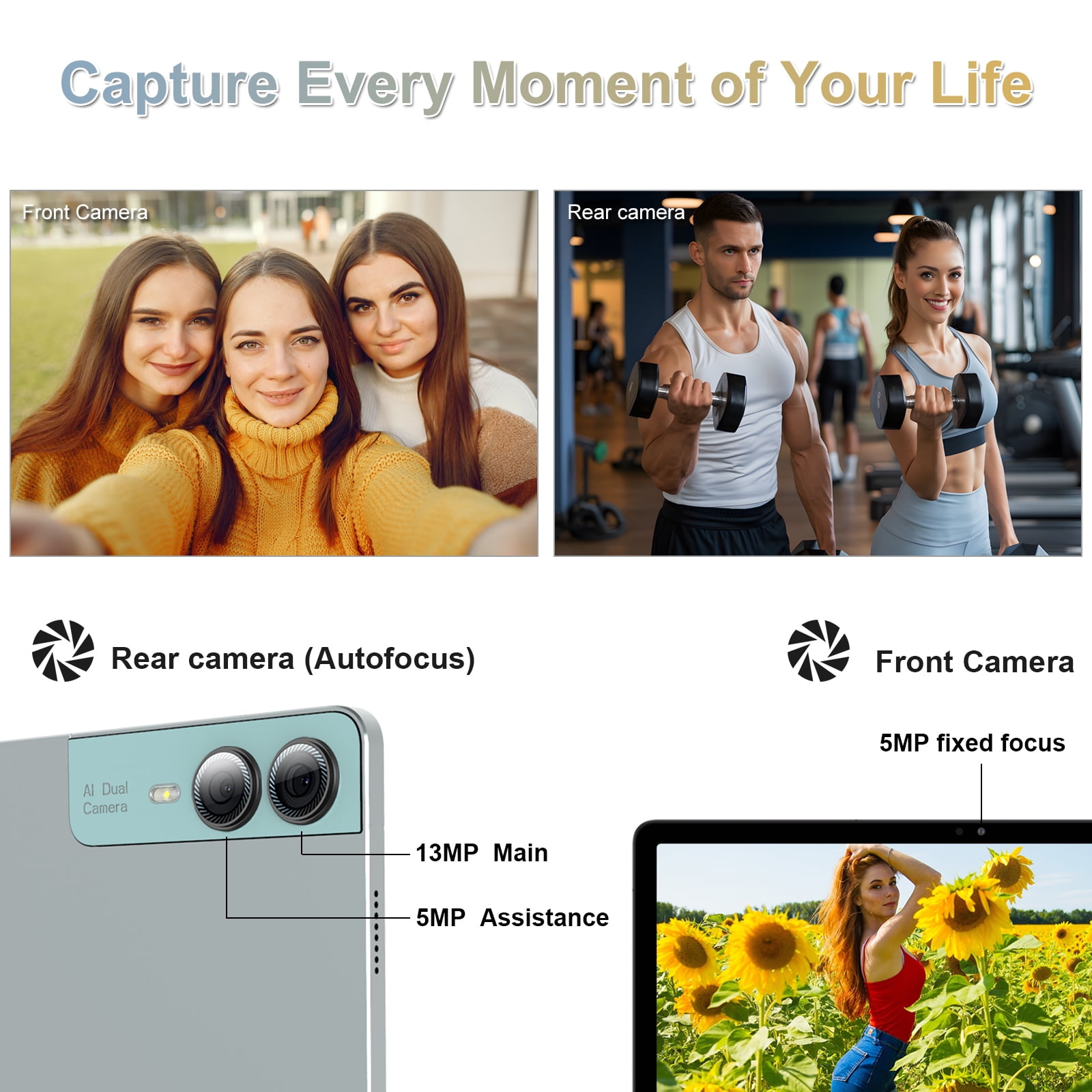 2025 Newest 11 inch Android 14 Tablet, 18GB RAM, 128GB ROM, 2K Display, Octa-Core , 13MP+5MP+5MP Camera, BT 5.0, GPS, 9000mAh, Quad Stereo Speakers