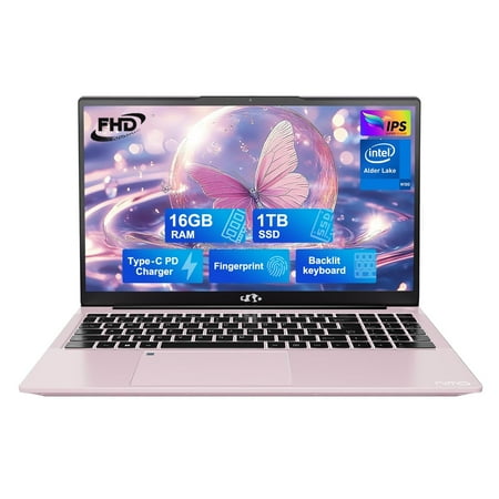 2025 Newest 15.6 inch FHD-Laptop, 16GB RAM,1TB SSD,Intel Pentium Quad Core N100 (Up to 3.4GHz) Student-Laptop,Business Laptop-Computer with Backlit Keyboard Fingerprint Home-laptop, Pink