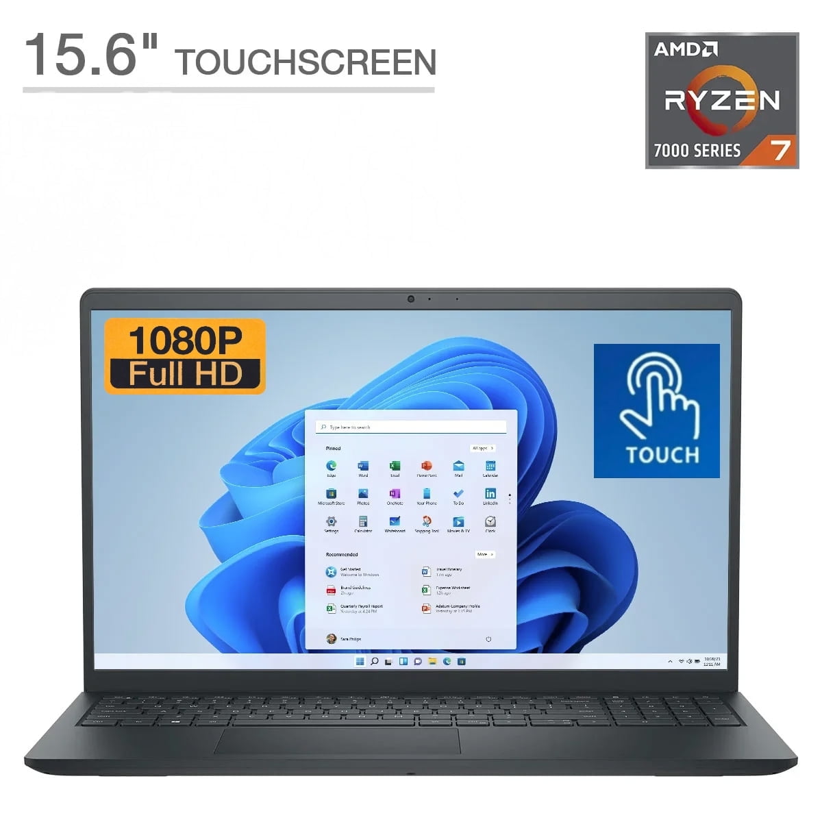 2025 Newest Dell Inspiron 15 3535 15.6" FHD Touchscreen Laptop , AMD Ryzen 7 7730U ,16 GB RAM 1 TB SSD ,Wi-Fi, Webcam, Bluetooth,Windows 11 Home Black