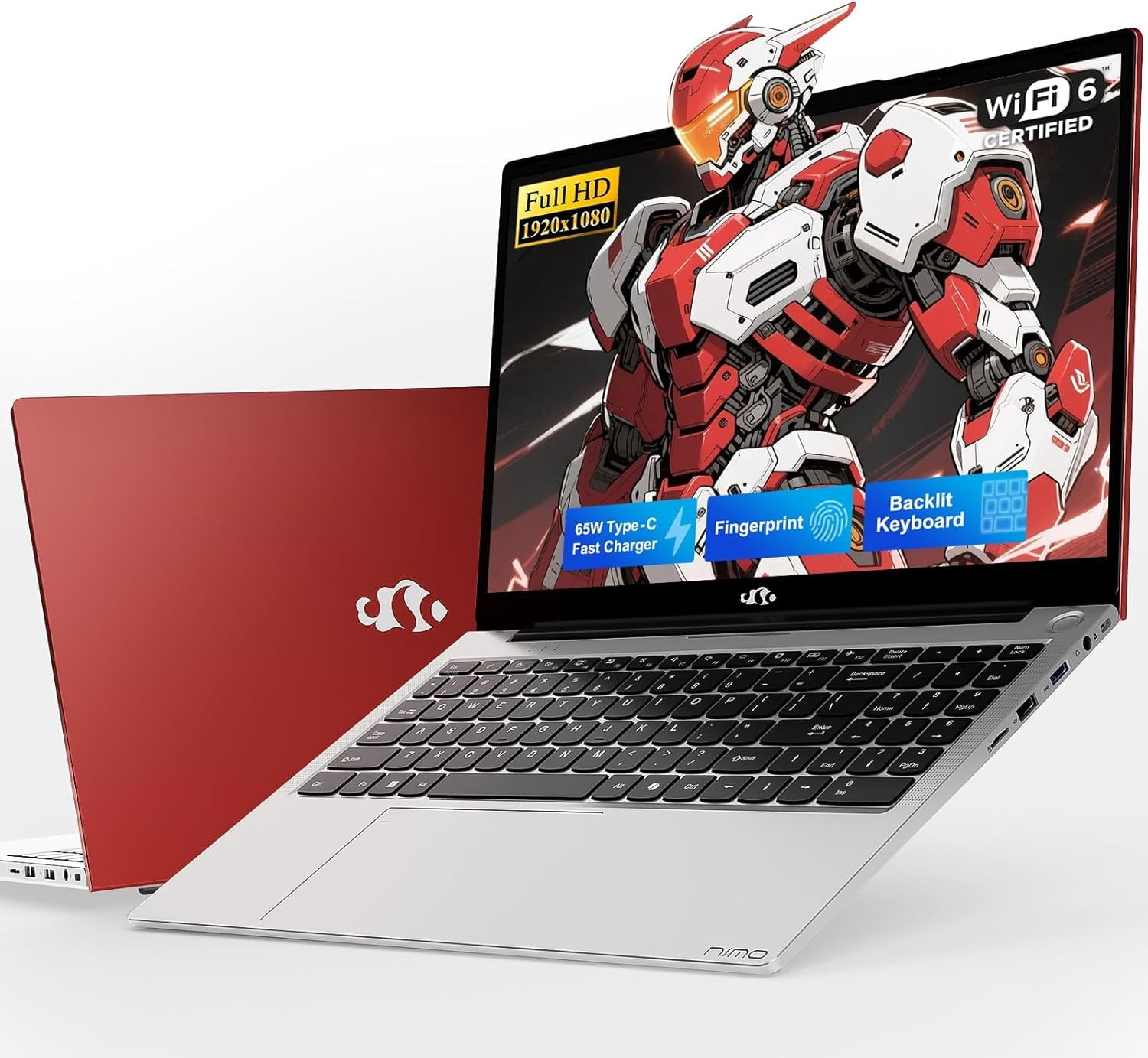 Nimo, Laptop, 15.6-Inch FHD Display, 8GB RAM, 256GB SSD, Red
