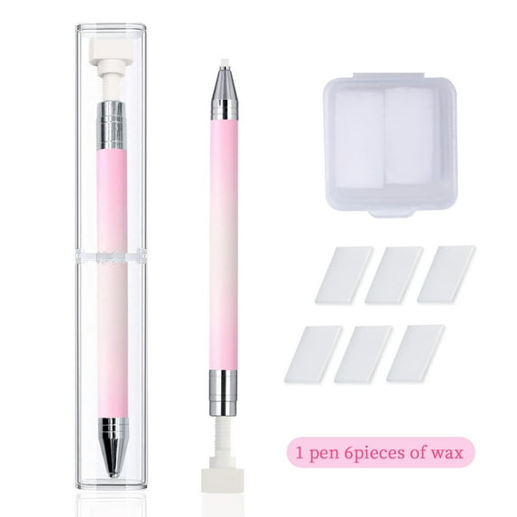 2025 News Automatic Refillable Diamond Art Pens Tools with Transparent Box, Rhinestone Picker Tool with 6 White Wax Refills, Diamond Art Accessories for DIY Crafts Nail Art (White and Pink)