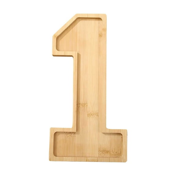 Number Tray Serving Platter, 11.6-Inch Wooden Cheese and Fruit Board for Birthday Parties, Holiday Snack Displays