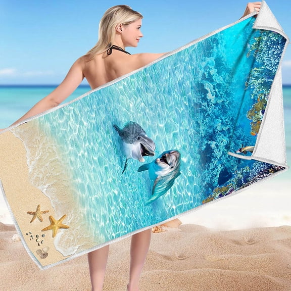 2025 Ocean Theme Beach Lightweight Towel 70x35in - Tropical Animal & Plant Print Sandproof Towel for Poolside & Yoga | Lightweight Microfiber with UV Protection & Quick-Dry Tech