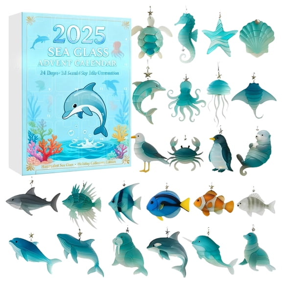 2025 Ocean-Themed Advent Calendar 24 Days of Realistic Ocean Animal Ornaments, Handcrafted Countdown Gift Collectors, Seaside