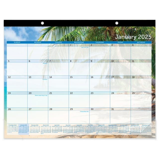 2025 Office Depot® Brand Monthly Desk Pad Calendar, 22" x 17", Paradise, January to December