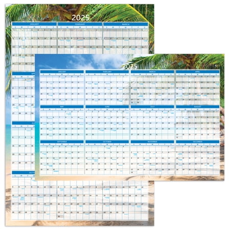 2025 Office Depot® Brand Reversible Erasable Wall Calendar, 24" x 36", Paradise, January to December