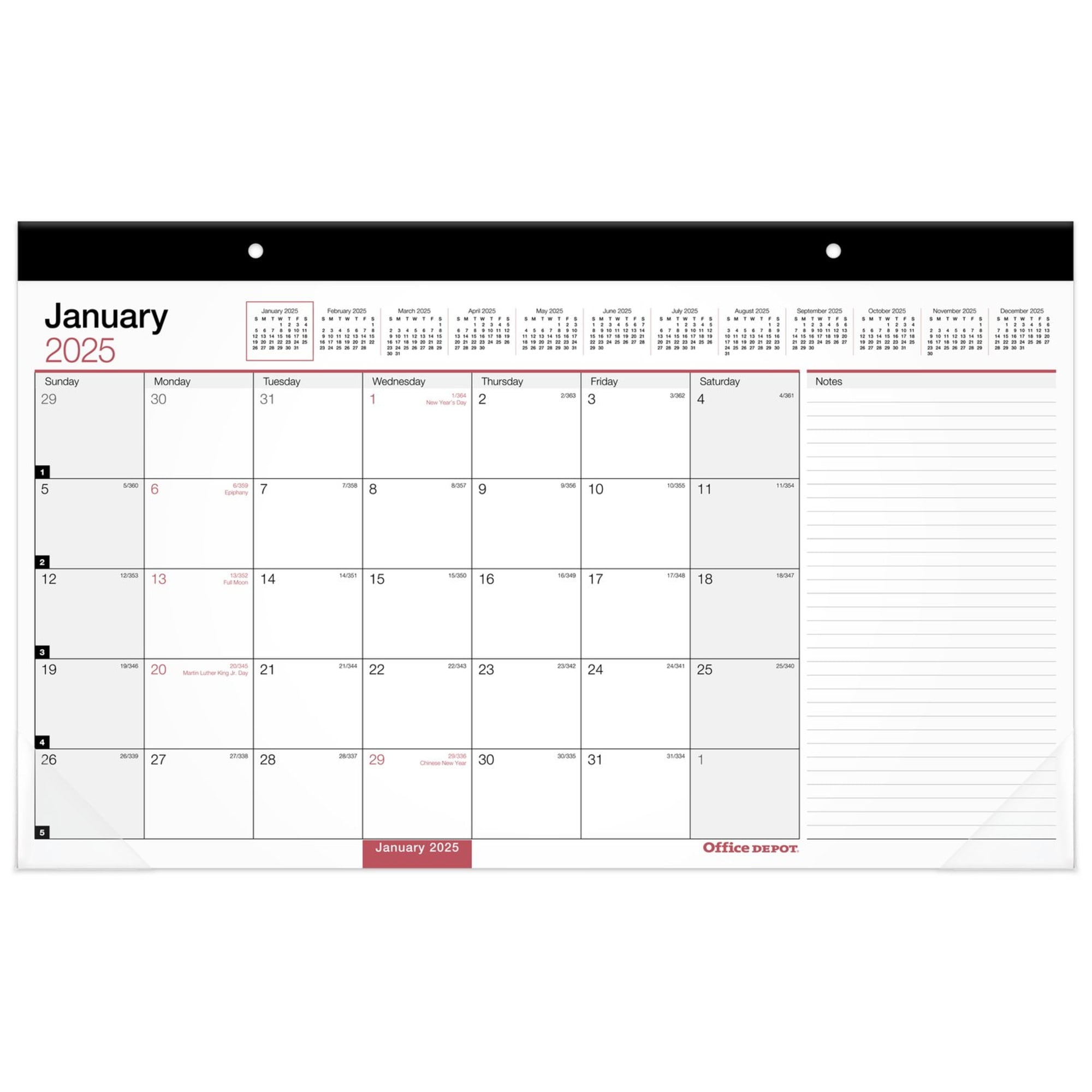 2025 Office Depot Monthly Desk Pad Calendar, 173/4" x 11", Traditional