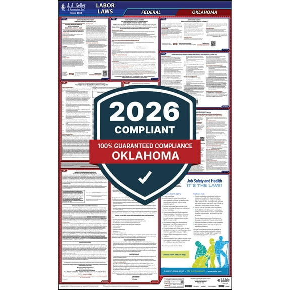 2025 Oklahoma Labor Law Poster, All-in-One Compliant OK State & Federal Laminated Poster (24" x 40" English)