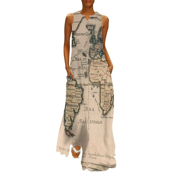 2025 Old World Map Dress Summer Antique Map Street Wear Bohemia Long Dresses Women Graphic Vintage Maxi Dress