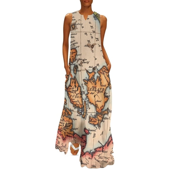 2025 Old World Map Dress Summer Antique Map Street Wear Bohemia Long Dresses Women Graphic Vintage Maxi Dress