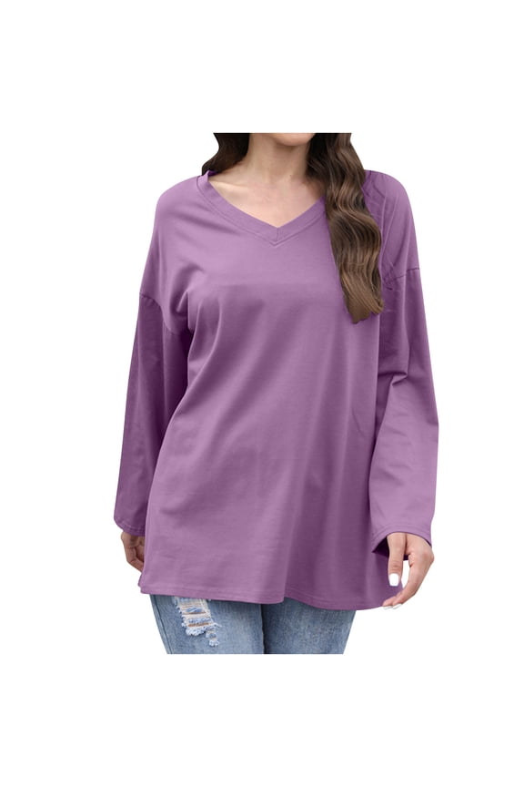 2025 Oversized Shirt for Women Casual Loose Long Sleeve V Neck Tunic Tops Fashion Fall Clothes Streetwear