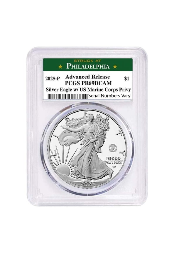 2025-P Marine Corps Privy 1 oz Proof Silver American Eagle PCGS PF 69 AR Philadelphia