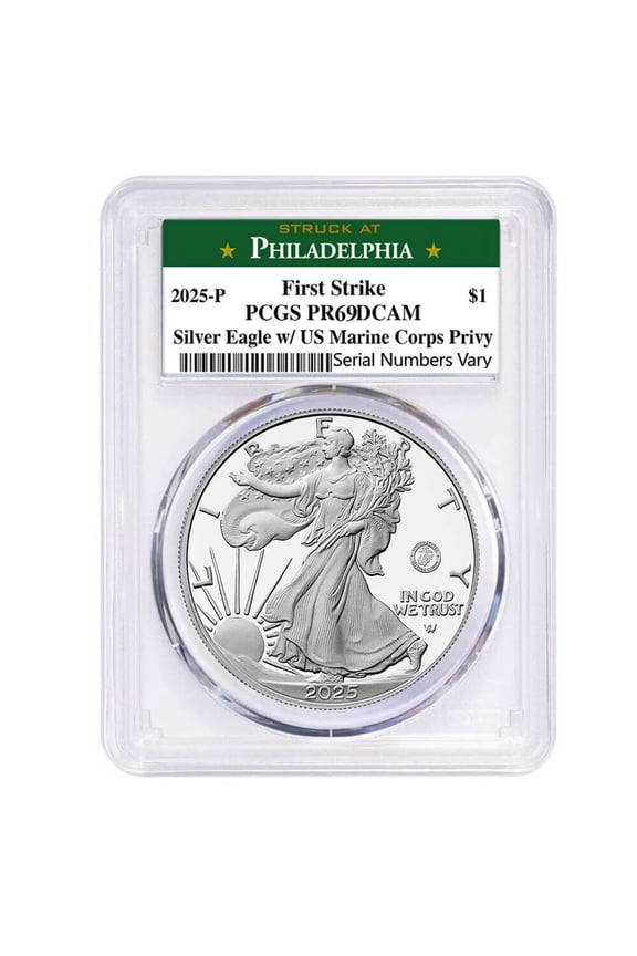 2025-P Marine Corps Privy 1 oz Proof Silver American Eagle PCGS PF 69 FS Philadelphia